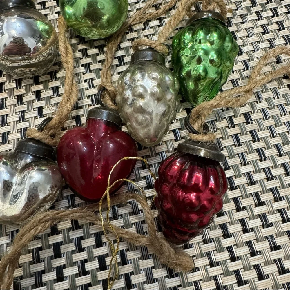 1Pottery Barn Mini Kugel Mercury Glass Asst Shapes/Colors 24 Ornaments 1.5-2